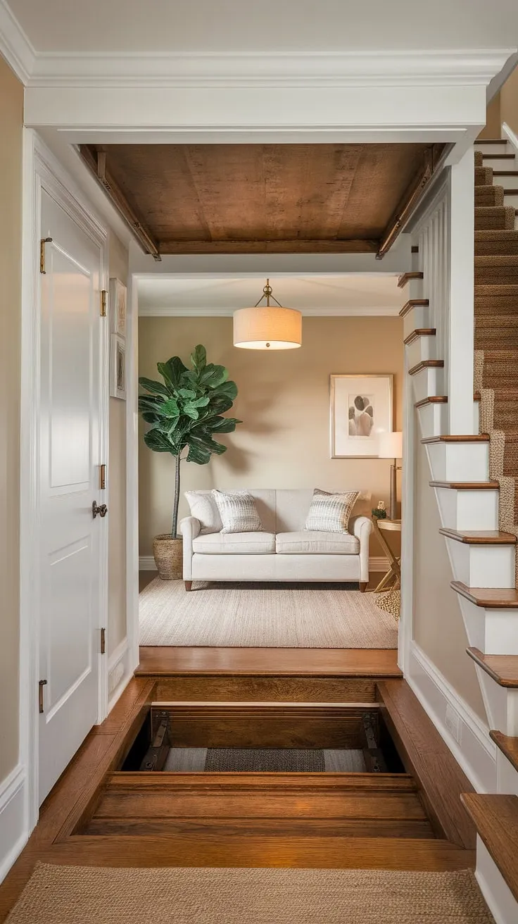 Discover the magic of this hidden den, a secret room tucked away under the stairs. A cozy under stairs storage space transformed into a skjulte rum, perfect for quiet contemplation.
