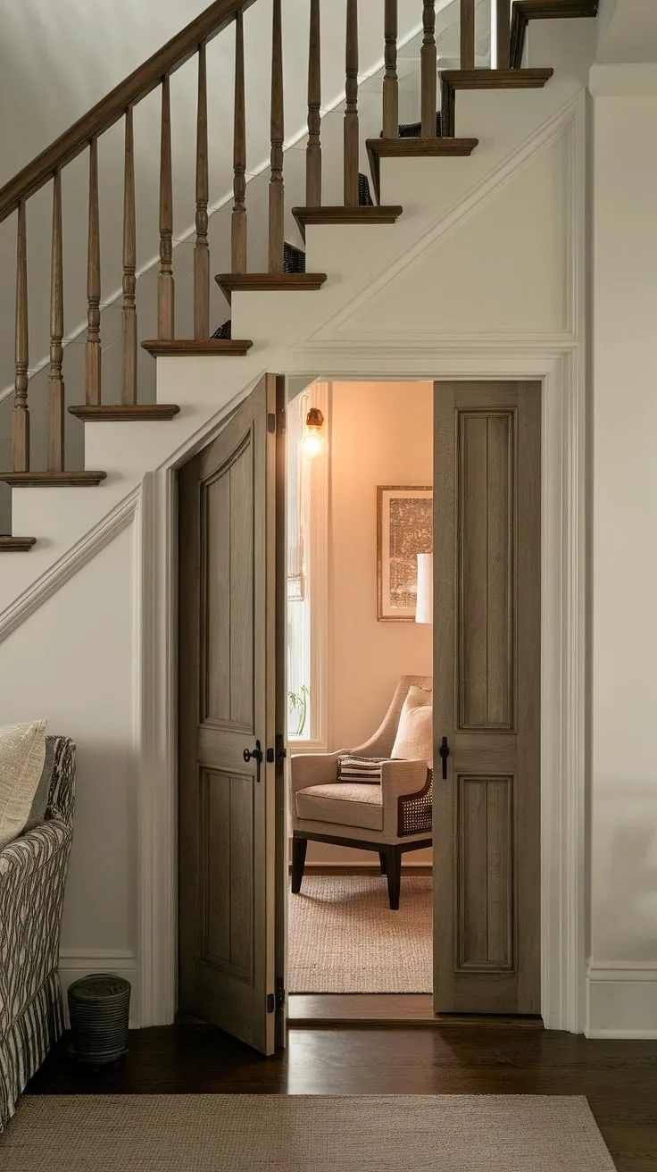 A hidden den awaits, a secret room revealed under the stairs. This under stairs storage, perfect for hidden rooms, offers a quiet escape.