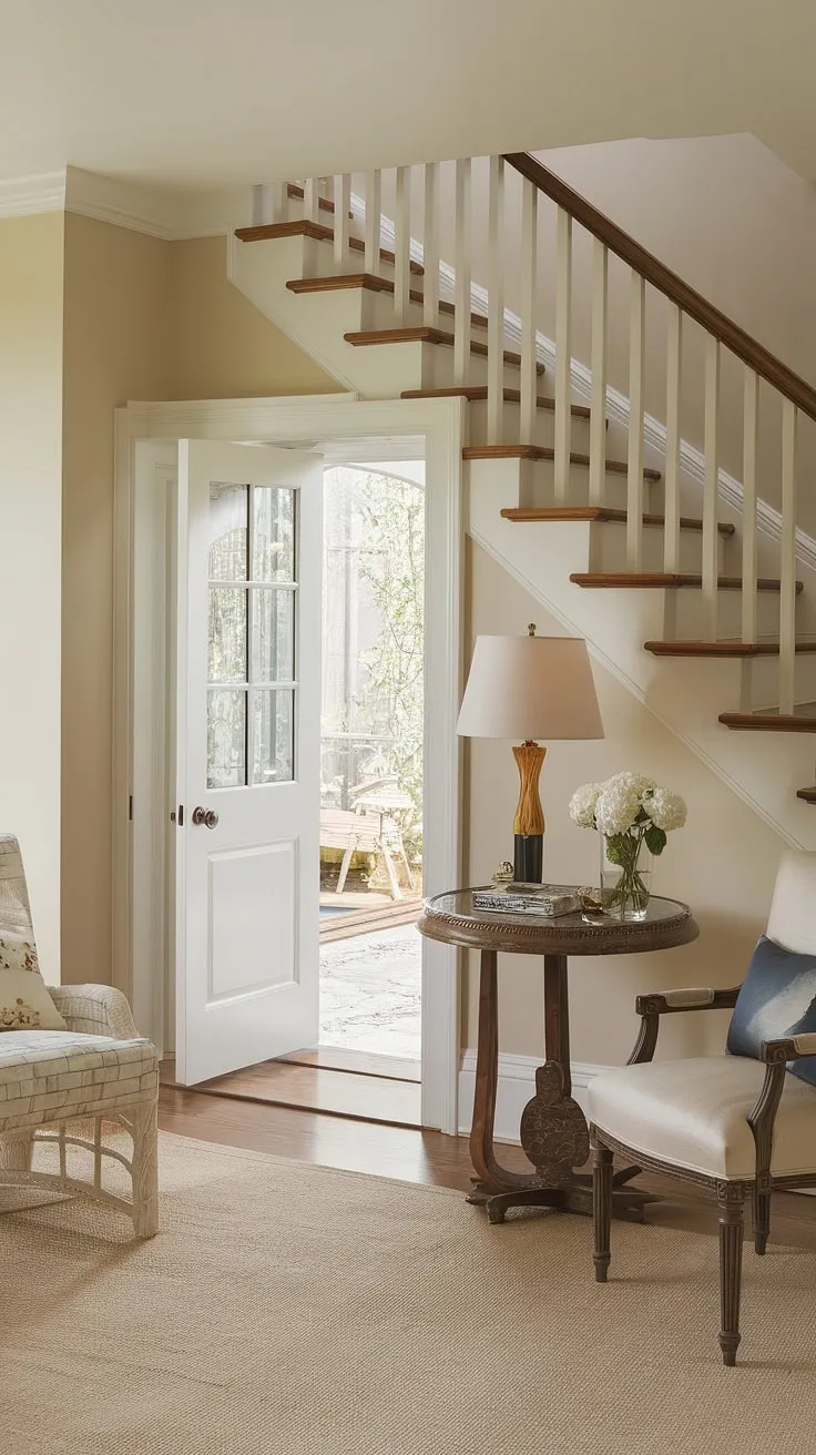 Discover this charming under stairs storage area, a true hidden rooms marvel. This secret rooms haven, cleverly concealed under the stairs, boasts a surprising amount of space. The wooden stairs and simple decor, including a rug and a lamp, transform this under the stairs nook into a functional and inviting skjulte rum. A small door offers access to the outdoors, completing this unique and peaceful under stairs retreat.