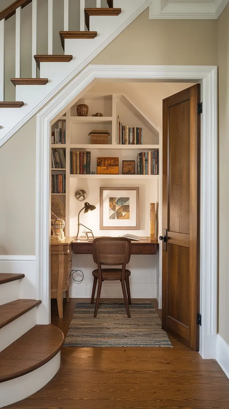 Under the stairs, a hidden den awaits. This under stairs storage space, cleverly transformed into a hidden room, is a testament to creative use of under stairs space. Secret rooms don't get much cozier.