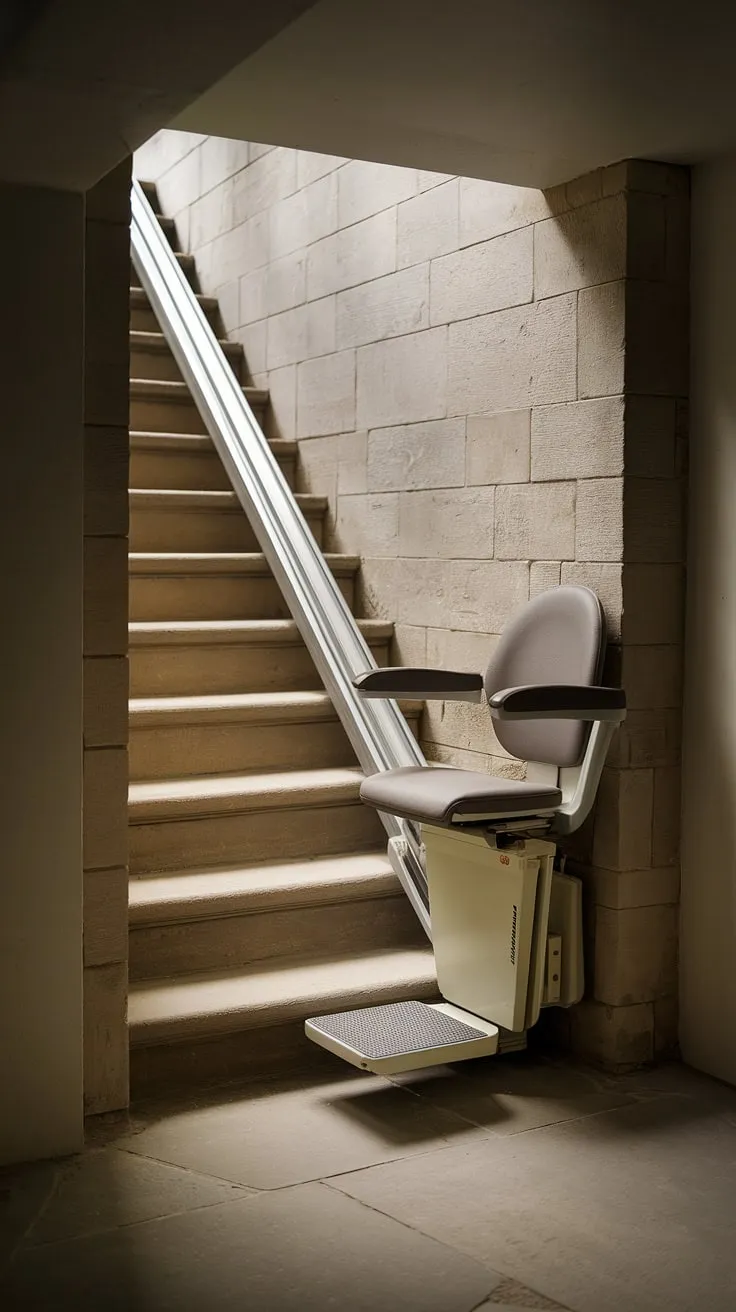 Discover the secret passage: a hidden staircase made accessible with innovative stairlift ideas.  This steep stairs solution provides safe stairs and is a perfect example of accessible home ideas for those seeking to improve mobility.  For those considering moving basement stairs, this showcases how a stairlift can transform a challenging space.  Explore the possibilities of a DIY stair lift or other ways to make stairs less steep and create truly accessible homes.