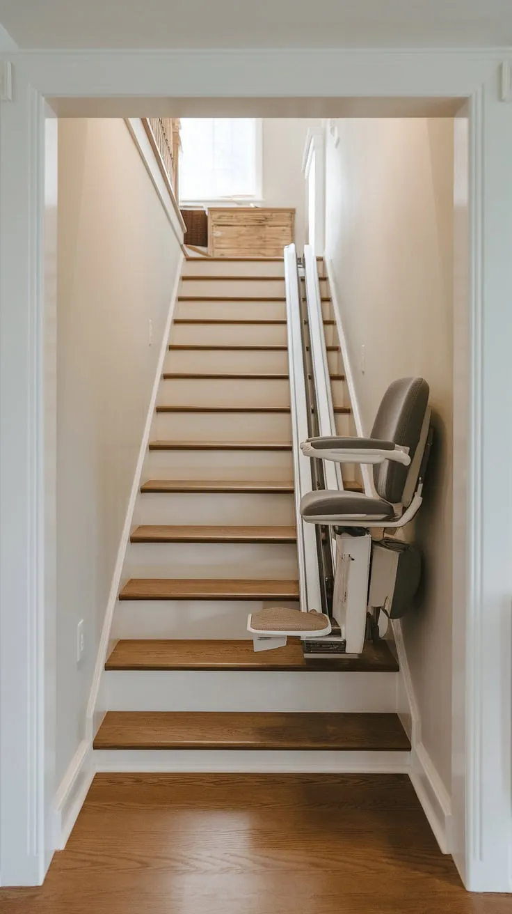 Discover the secret to safe and accessible living with this hidden staircase, cleverly equipped with a stairlift.  This steep stairs solution offers a perfect blend of style and practicality, showcasing innovative stairlift ideas for accessible homes.  Consider this inspiring example for your own DIY stair lift project or when exploring options for moving basement stairs and making stairs less steep.