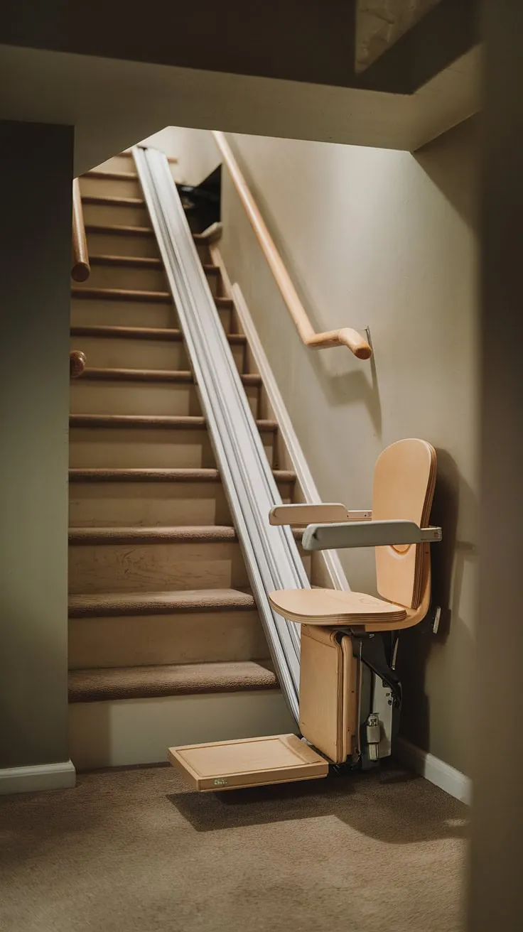 Descending into the depths, this hidden staircase, once a challenge, is now a testament to ingenuity.  Our DIY stairlift provides a safe and accessible solution for navigating these steep stairs, transforming this basement space and offering practical stair lift ideas for accessible homes.  This project showcases how to make stairs less steep and offers inspiration for moving basement stairs safely.