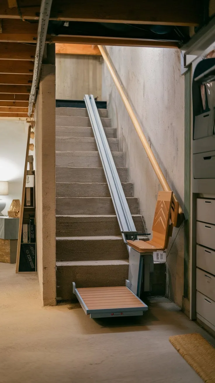 This ingenious DIY stair lift provides a steep stairs solution for navigating this hidden staircase.  With clever stairlift ideas and a focus on accessible homes, this project demonstrates how to make stairs less steep and create safe stairs for everyone.  The result? A functional and accessible home, perfect for those seeking accessible home ideas for moving basement stairs.