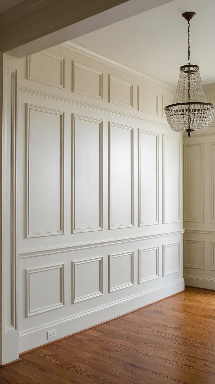 This dining room's dramatic high wainscoting, complete with board and batten trim, elevates the space to new heights.  The clean white walls and wood floors create a perfect backdrop for this stunning DIY board and batten project.  Consider this inspiration for your own wainscoting bedroom, wainscoting bathroom, or dining room wainscoting—the possibilities are endless with so many wainscoting styles to explore.  This board and batten wall is a testament to the transformative power of simple design.