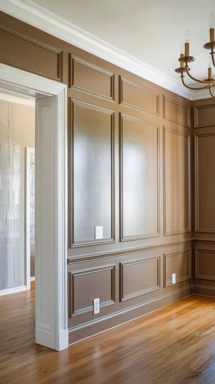 From dining room wainscoting to a potential wainscoting bedroom or wainscoting bathroom, this high wainscoting design is pure inspiration.  The intricate board and batten trim, a testament to the artistry of DIY board and batten, creates a captivating board and batten wall.  The overall effect is a sophisticated blend of wainscoting styles, perfectly complemented by the warm hardwood floors and shimmering chandelier.