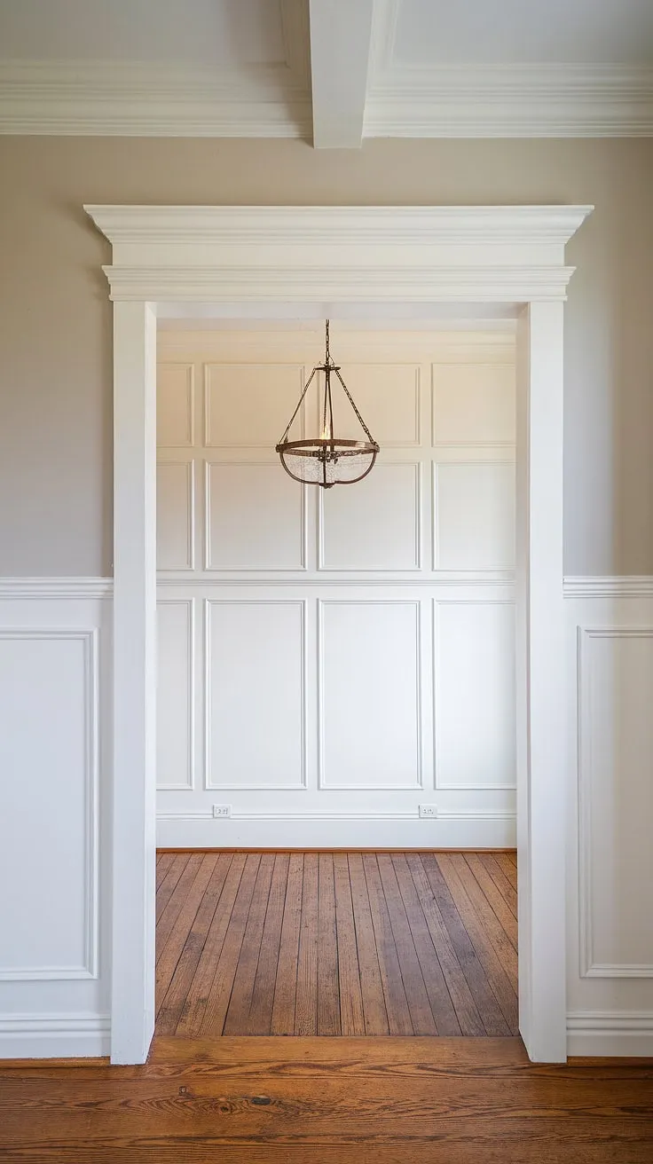 The exquisite detail of this high wainscoting and board and batten trim is breathtaking.  This board and batten wall, a DIY board and batten project, showcases the versatility of wainscoting styles, perfect for a dining room, wainscoting bedroom, or even a wainscoting bathroom. The clean lines and bright white paint create a timeless elegance, proving that sometimes, less is more.