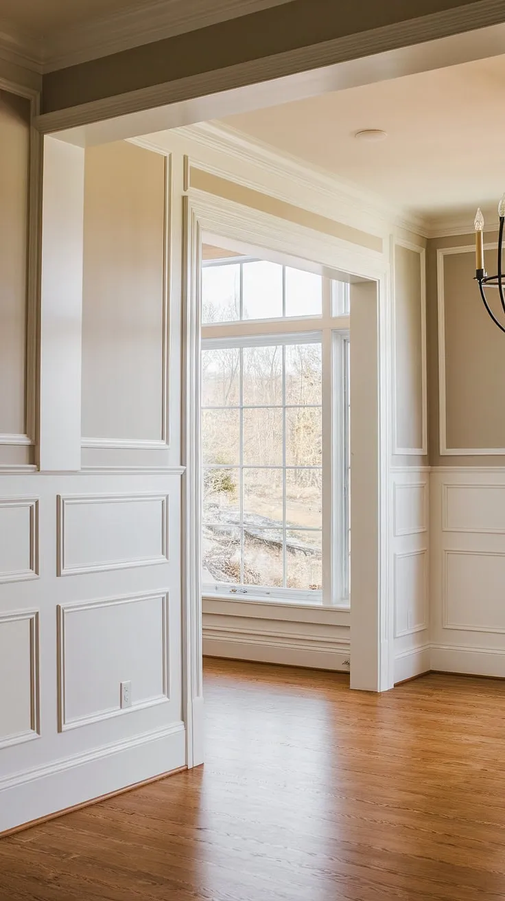 This breathtaking dining room proves that board and batten wall treatments can be both dramatic and refined. The high wainscoting, reaching all the way to the ceiling, creates a sense of grandeur, while the natural light highlights the intricate detail of the board and batten trim.  From wainscoting bedroom to wainscoting bathroom, this DIY board and batten project inspires countless design possibilities. Explore the endless wainscoting styles and transform your own space with this timeless look.