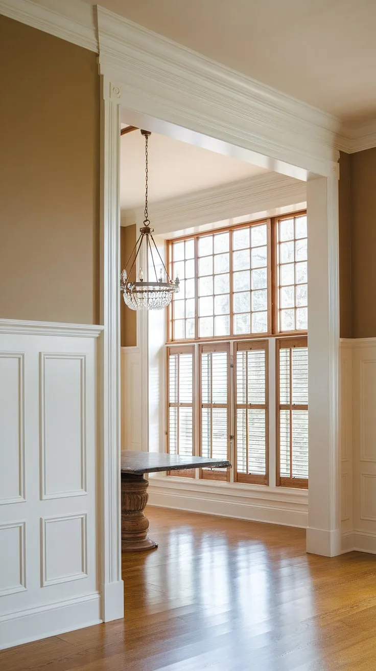 This dining room wainscoting is a masterclass in classic design.  The high wainscoting, paired with the detailed board and batten trim, creates a sophisticated atmosphere.  Inspired by this look?  Consider a DIY board and batten project for your own home – it's surprisingly achievable and adds instant charm.  From wainscoting bedroom ideas to wainscoting bathroom designs, the possibilities with board and batten wall treatments are endless.  Explore different wainscoting styles to find the perfect fit for your space.