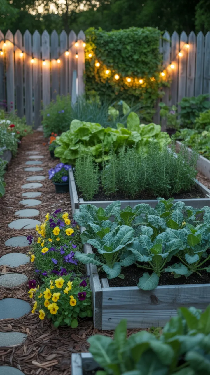 Twilight Serenity in a Lush Raised‑Bed Garden