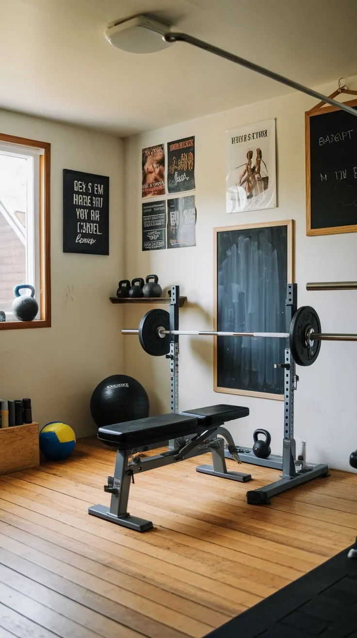 Transform your small home gym into a motivational fitness haven with inspiring wall decor, natural light, and functional equipment.