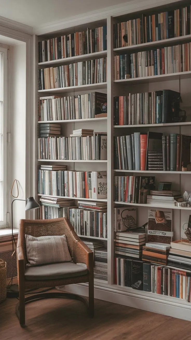 Maximize your space with this inspiring home office nook.  Clever built-in desk area and home office storage solutions create a functional yet stylish small workspace solution, perfect for a bedroom office or any compact office design needing flexible office space. This tiny office setup is a testament to efficient home study nook design.
