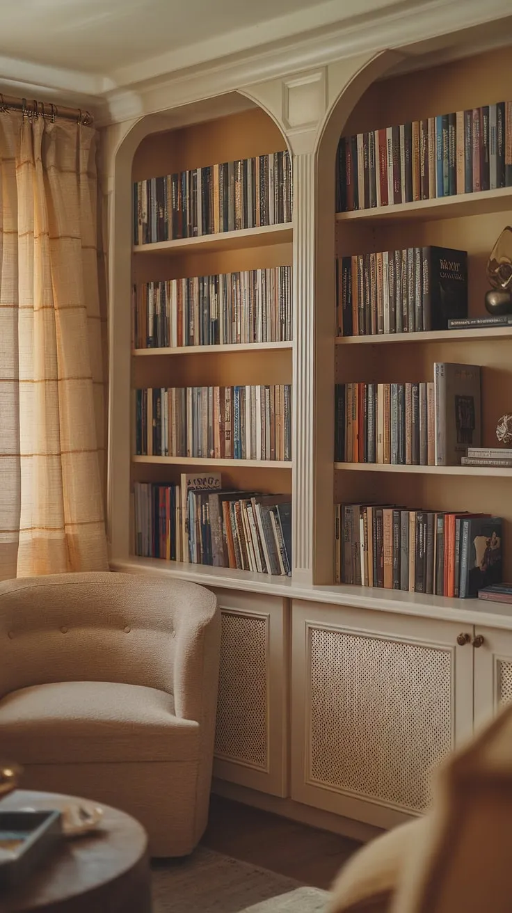 Maximize your space with this cleverly designed home office nook.  The built-in desk area and smart home office storage solutions offer a flexible office space, perfect for small workspace solutions in a bedroom office or even a tiny office setup. This compact office design proves that a productive home study nook doesn't require a large footprint.