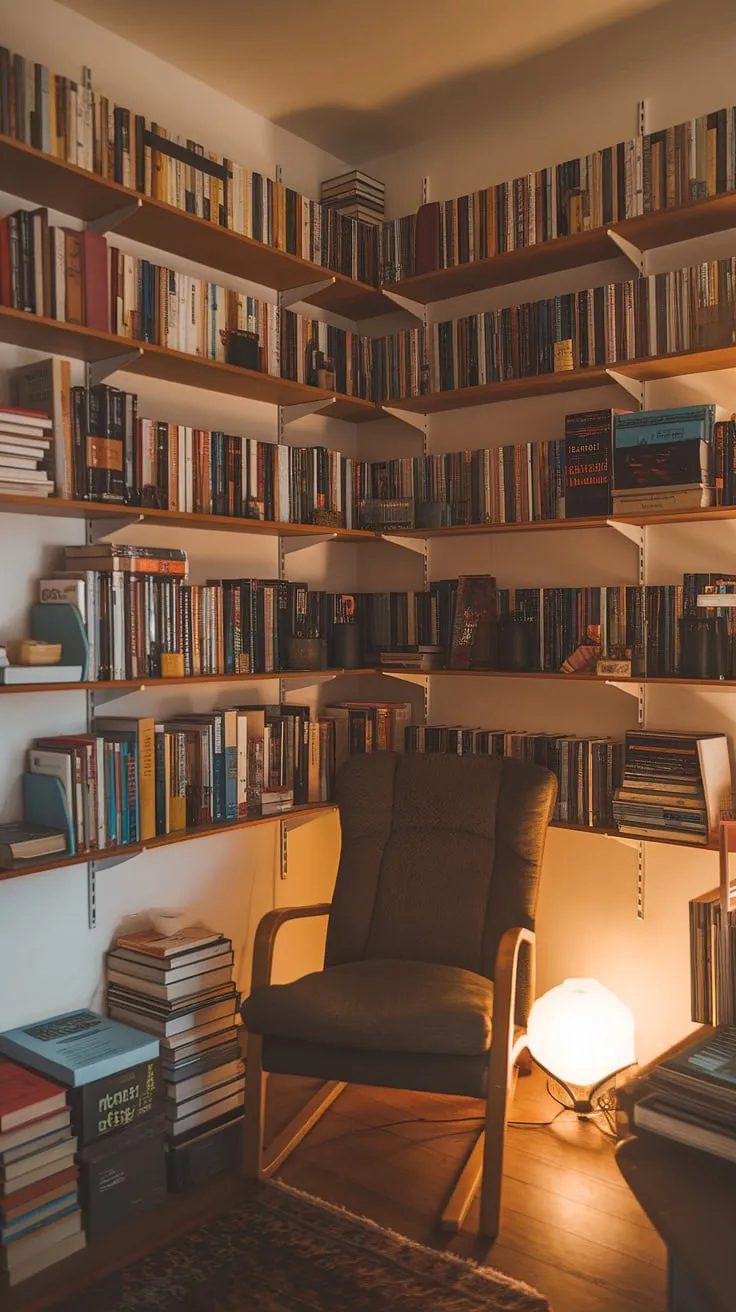 This built-in desk area transforms a small corner into a functional and inviting home office nook.  Brilliant small office ideas and small workspace solutions for a bedroom office, showcasing smart home office storage.  The compact office design creates a flexible office space, ideal for a tiny office setup or home study nook.