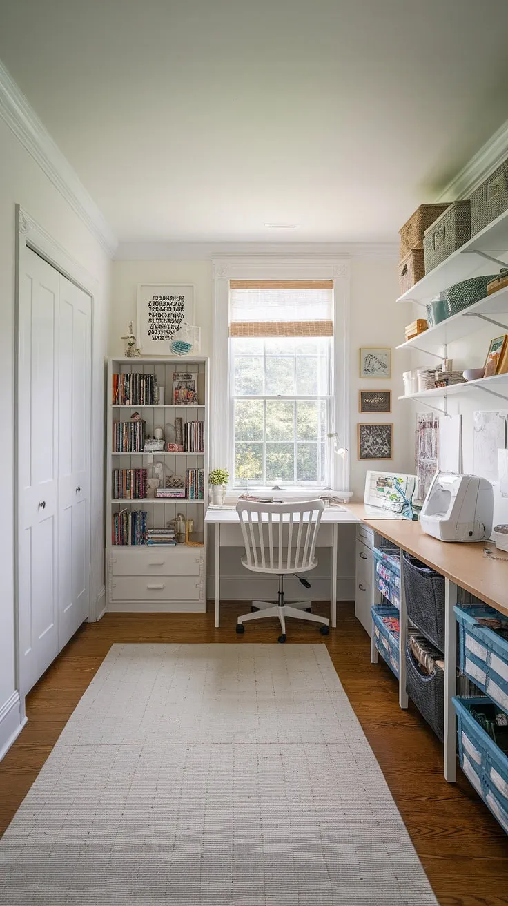 My office craft room combo is finally complete!  This craft room design, a labor of love (and a One Room Challenge participant!), features a white desk bathed in natural light, a dedicated craft room closet bursting with supplies, and a cutting table ready for action.  It's my dream craft room, a perfect sewing room design, and the ultimate craft space.  Challenge week is a wrap, and I couldn't be happier with the results.