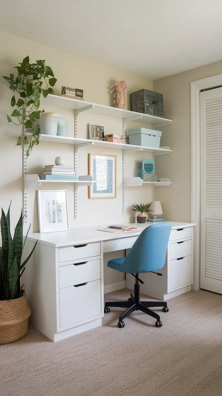 This week's One Room Challenge reveal is a dream come true!  My home office craft room combo is finally finished, featuring a white desk perfect for both work and crafting, a dedicated craft room closet for supplies, and plenty of shelving for organization.  The craft room design is a blend of functionality and style, making this craft space the ultimate sewing room design and creative haven.