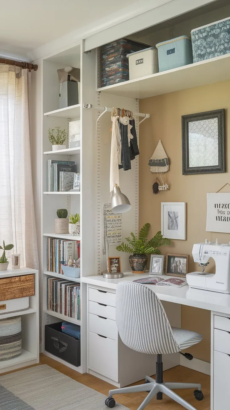 My home office craft room combo is finally complete!  This dream craft room, born from the One Room Challenge, is my happy place.  The white desk, craft room closet, and dedicated sewing room design make this craft space perfect for tackling any project.  Challenge week was intense, but the results speak for themselves.