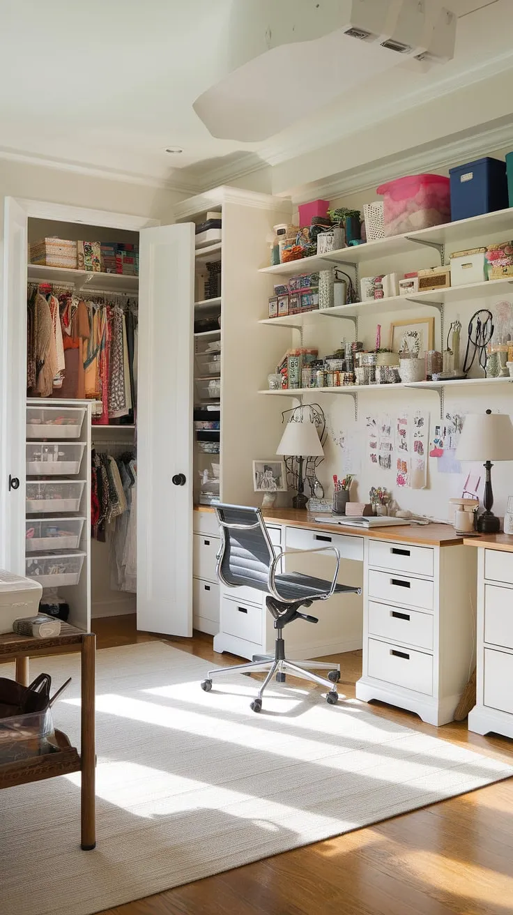 This home office playroom combo is the ultimate space-saving solution!  The playroom desk provides dedicated kids study spaces, while the loft playroom offers extra room for imaginative play. Perfect for a boys shared room or even a guest room playroom, this homeschool room decor is both functional and fun.