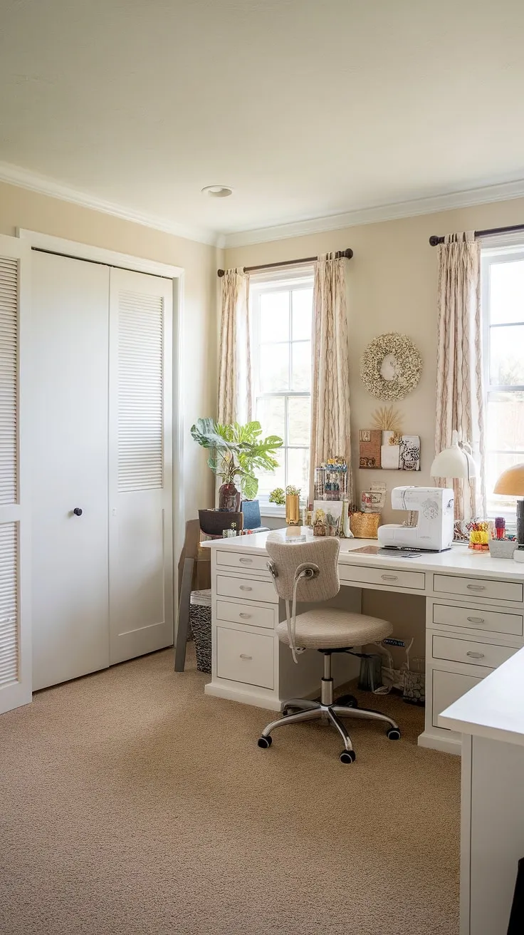 My office craft room combo is officially finished!  This craft room design, born from the One Room Challenge, exceeded all expectations.  Challenge week pushed me to create the ultimate craft space, complete with a white desk, a dedicated craft room closet, and plenty of room for my sewing machine.  It's the dream craft room I've always wanted!