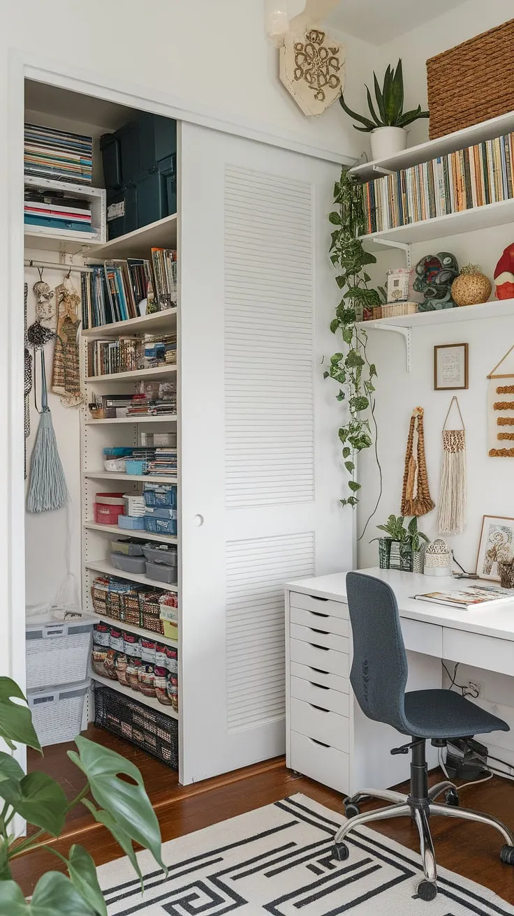 My office craft room combo is finally complete!  This craft room design was a labor of love, especially during One Room Challenge challenge week.  The white desk is my favorite feature, and the craft room closet keeps everything tidy.  It's the dream craft room and sewing room design I've always wanted – a perfect craft space to unleash my creativity.