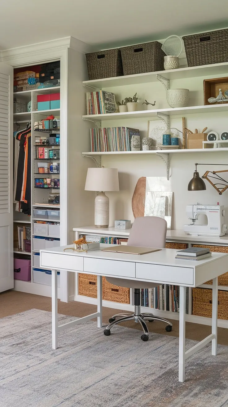 This home office playroom combo is the ultimate multi-functional space!  The loft playroom adds an extra layer of fun, while the playroom desk ensures kids study spaces are both productive and playful. Perfect for homeschool room decor, a guest room playroom, or even a boys shared room, this design seamlessly blends work and play.