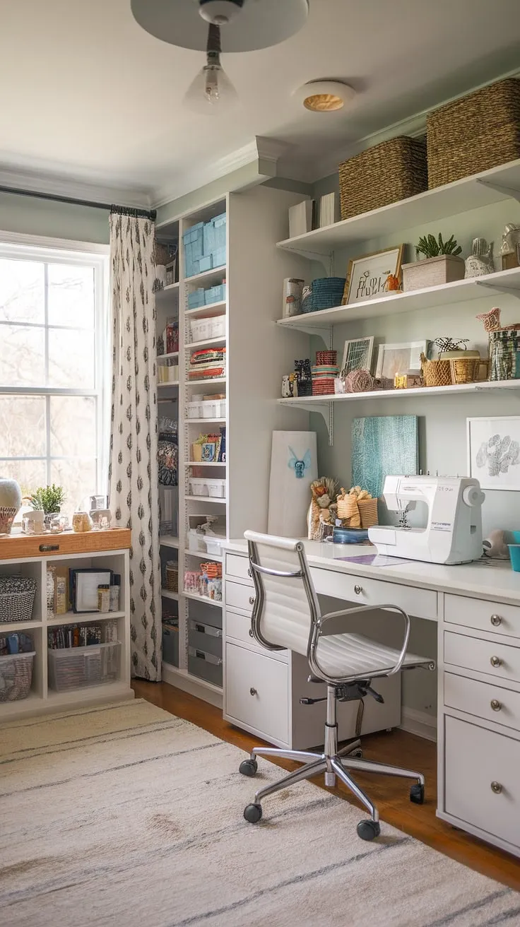 This home office playroom combo is the ultimate space-saving solution!  The playroom desk provides a dedicated kids study space, while the loft playroom offers extra room for imaginative play.  Perfect for homeschool room decor, a guest room playroom, or even a boys shared room, this design seamlessly blends work and play.