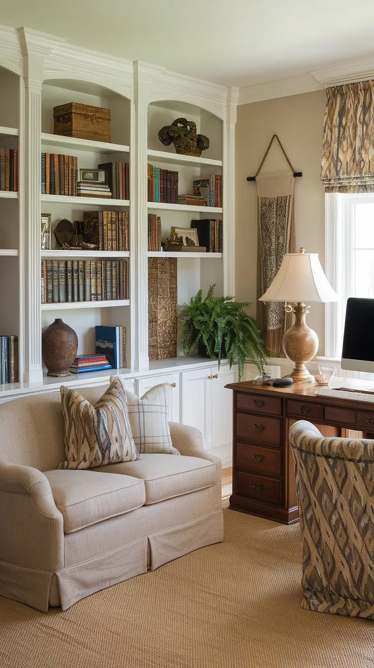 Transform your guest bedroom into a versatile guest bedroom home office. This design showcases a clever guest room office solution, combining a dedicated workspace with a cozy TV area.  The neutral palette and minimalist aesthetic create a serene environment, perfect for both work and relaxation.  This bedroom office combo is a space-saving marvel, ideal for small home offices and a prime example of modern home offices.