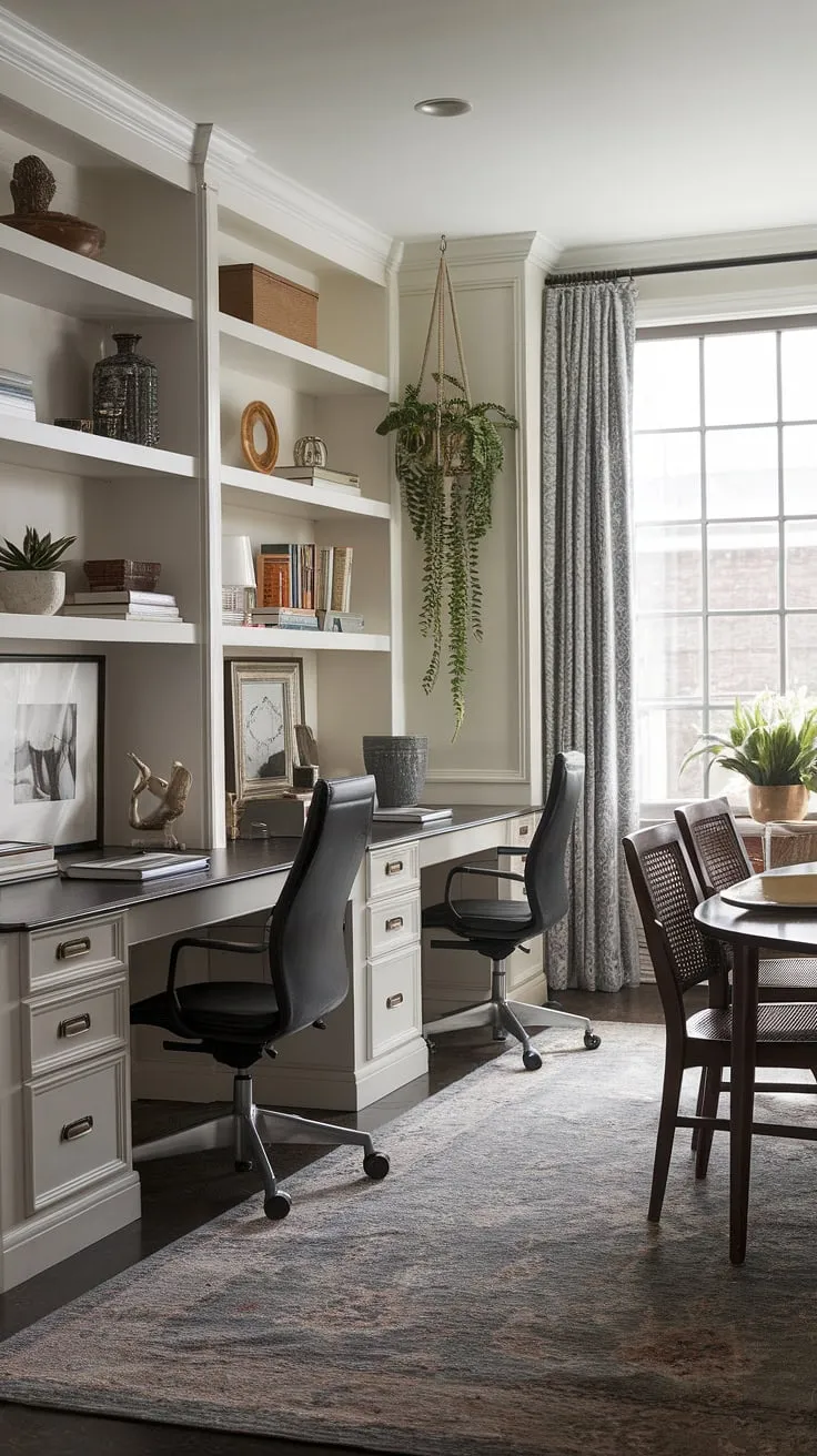 This calming guest bedroom office demonstrates how seamlessly a minimalist home office can integrate into any space.  Imagine the possibilities: a guest bedroom home office, a living room office combo, or even a bedroom office combo—this design proves that even small home offices can be both functional and aesthetically pleasing.  The perfect example of modern home offices, this space effortlessly balances work and relaxation.