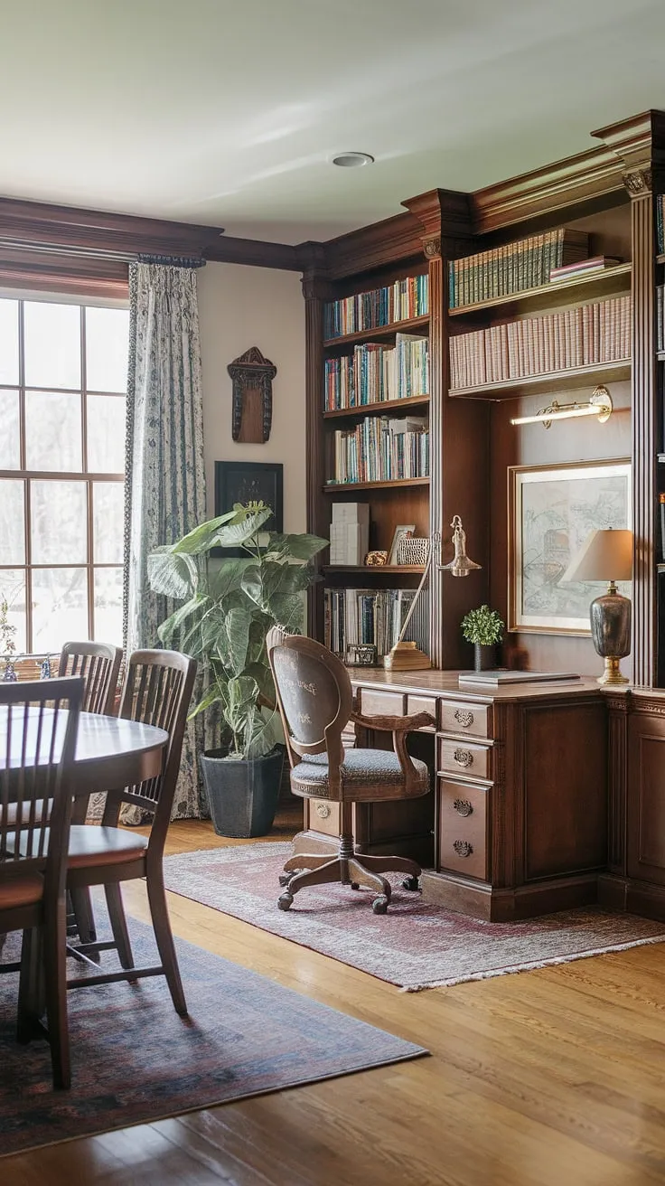 Work from home in style. This modern home office tv room combo seamlessly blends productivity and relaxation, proving that even small home offices can be both functional and aesthetically pleasing.  The minimalist design maximizes space, perfect for a guest bedroom office or even a living room office combo.