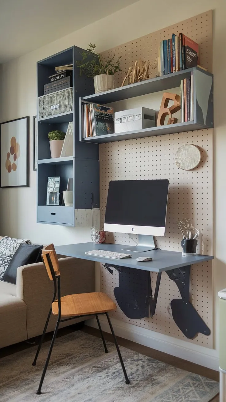 Maximize your space and minimize distractions with this ingenious small space home office setup.  The compact office workstations, including a living room study table and clever wall desk ideas, create a functional and stylish workspace.  The hideaway computer desk, perfect for a desk for hiding computer monitor, keeps things tidy, while the unique workstation design showcases DIY home office small spaces ingenuity.