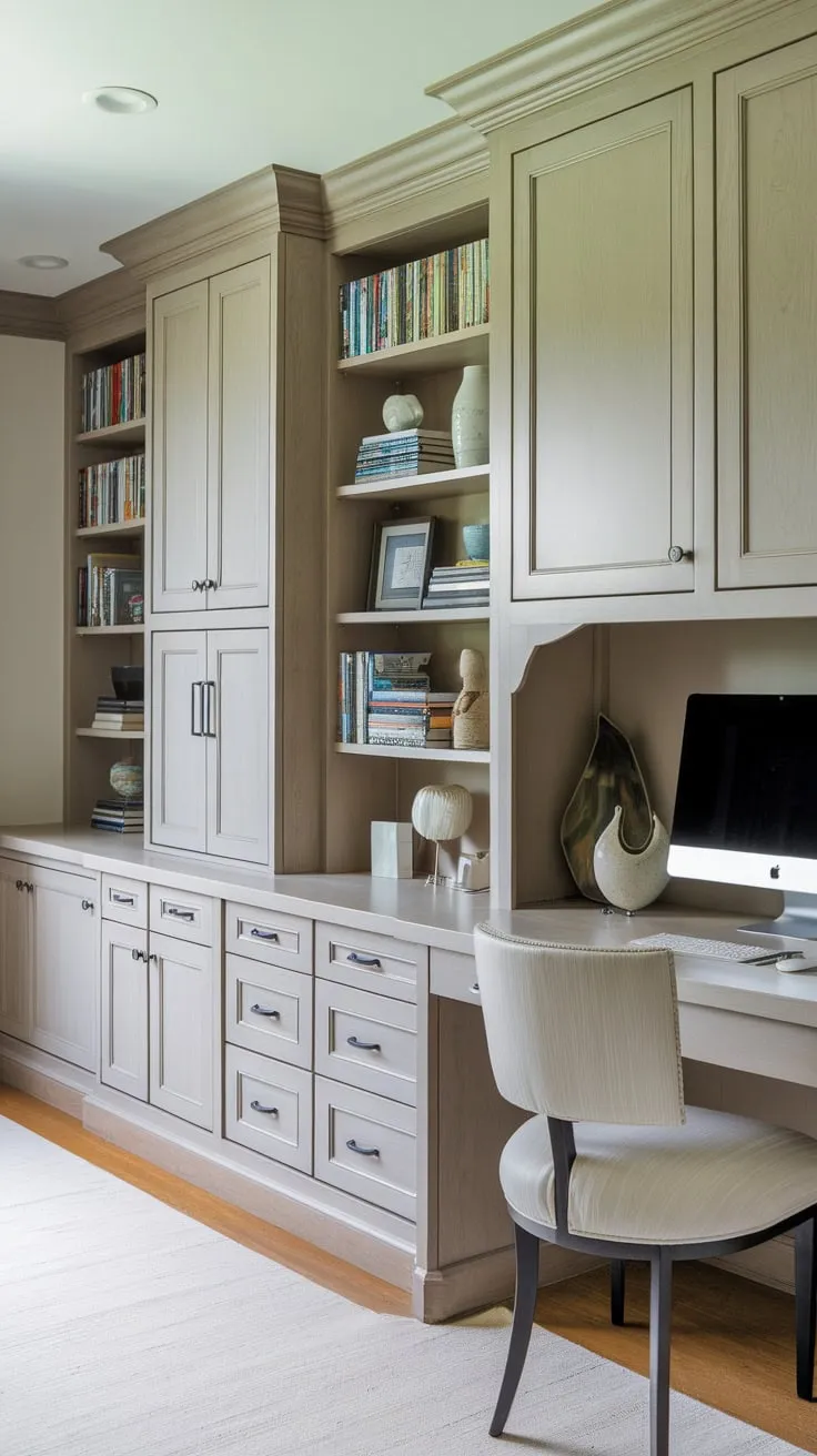Transform your home office into a haven of productivity and style using seamlessly integrated storage solutions.