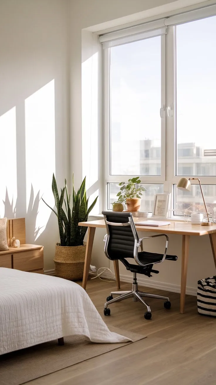 Transforming a spare room into a haven of productivity and relaxation? This guest bedroom office demonstrates the beauty of a bedroom office combo.  The minimalist design maximizes space, creating a functional home office tv room combo (imagine a TV mounted discreetly!) while maintaining a calm atmosphere ideal for guests.  This small home offices solution proves that modern home offices can be both stylish and practical, a perfect guest bedroom office or guest room office for those seeking a multi-purpose space.