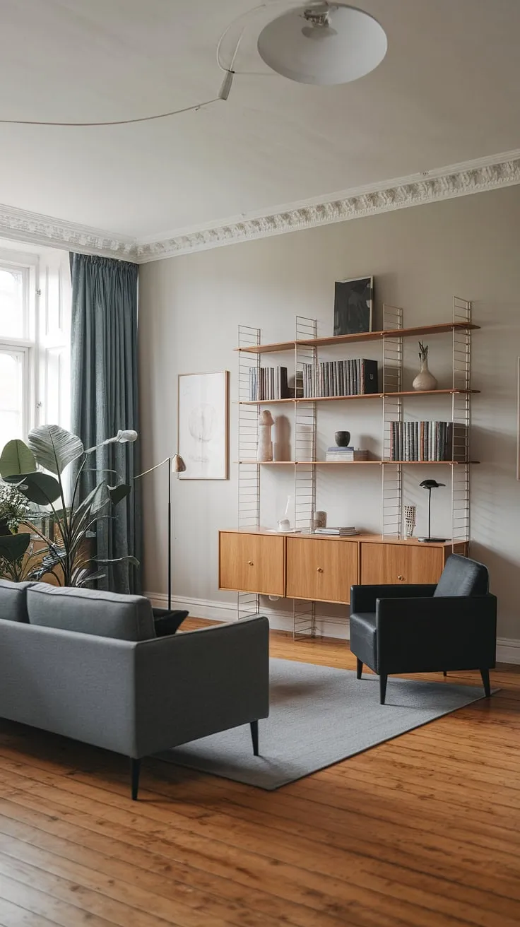 This minimalist home office, perfect as a guest bedroom office or even a living room office combo, seamlessly blends work and relaxation.  The grey and wood tones create a calm atmosphere, ideal for focusing or unwinding after a long day.  Small home offices can be incredibly stylish and functional, as this space proves.