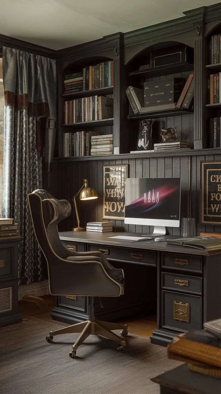 A sanctuary of dark academia meets gaming haven. Rich wood paneling, a curated collection of books, and a powerful gaming rig coexist seamlessly in this masculine study. The result? A space that effortlessly balances intellectual pursuits with thrilling digital adventures.