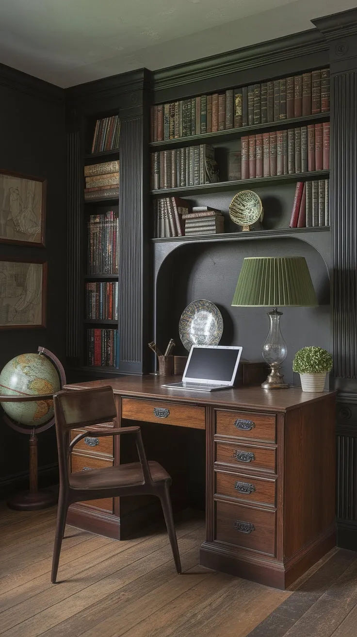 The rich wood, the deep hues, the weight of knowledge lining the shelves-this dark academia haven is more than just a workspace; it's a testament to the enduring power of learning and the beauty of a life well-lived. The gentle light of the green lampshade casts a warm glow on the meticulously organized desk, a haven for both focused work and quiet reflection. A space where ideas take flight.
