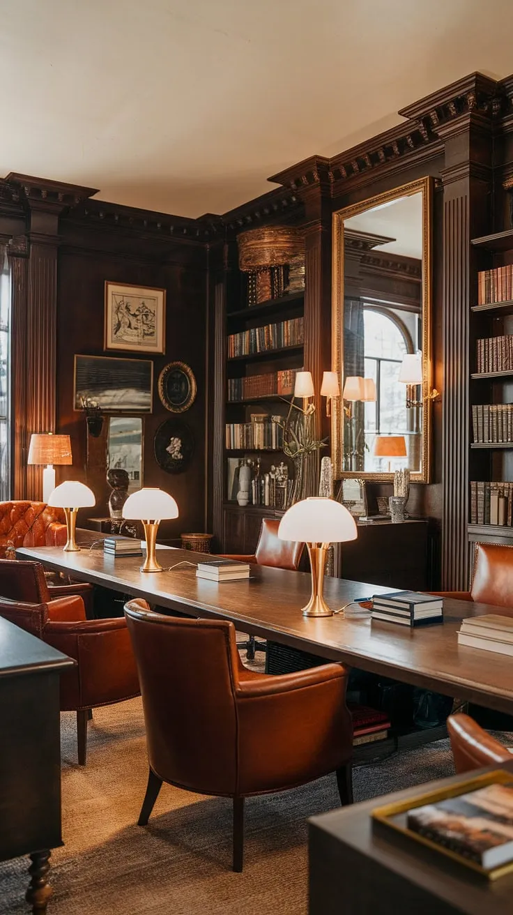 Where classic craftsmanship meets modern functionality. This vintage-inspired home office, with its rich wood paneling and thoughtfully curated details, provides the perfect ambiance for focused work and creative inspiration. A sanctuary of calm amidst the everyday.