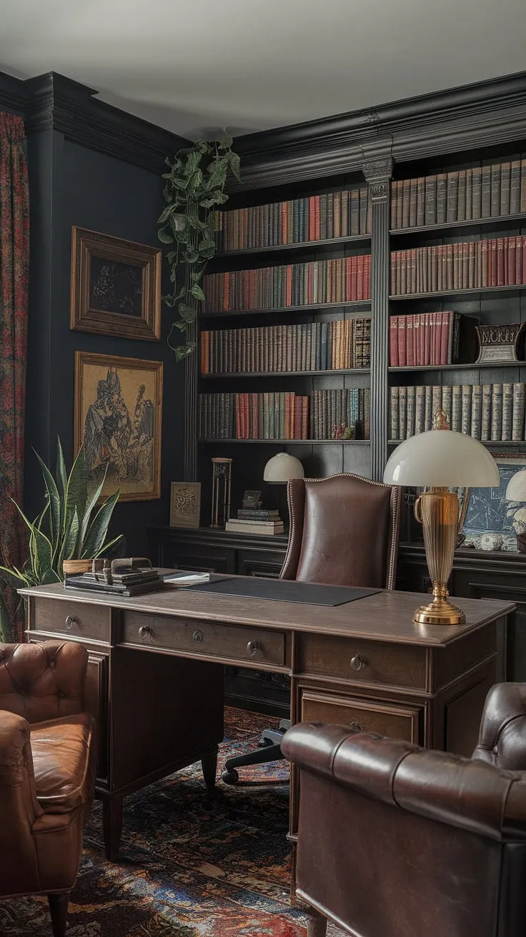 Lost in the pages of history, surrounded by the comforting weight of leather and wood. This vintage home office, a sanctuary of scholarly pursuits, whispers tales of late nights and intellectual adventures. A haven for the mind, a testament to timeless style. A perfect blend of comfort and classic elegance.