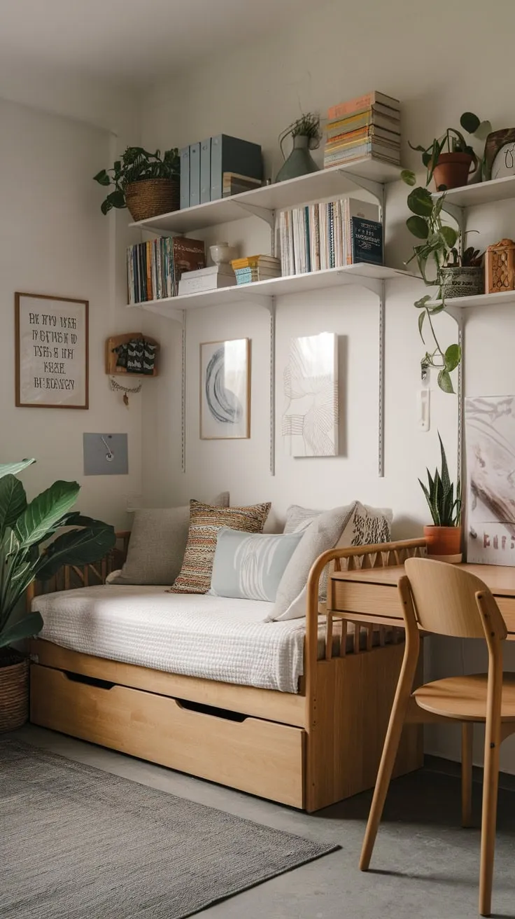 Transform a spare room into a functional home office and cozy guest retreat with a space-saving daybed setup.