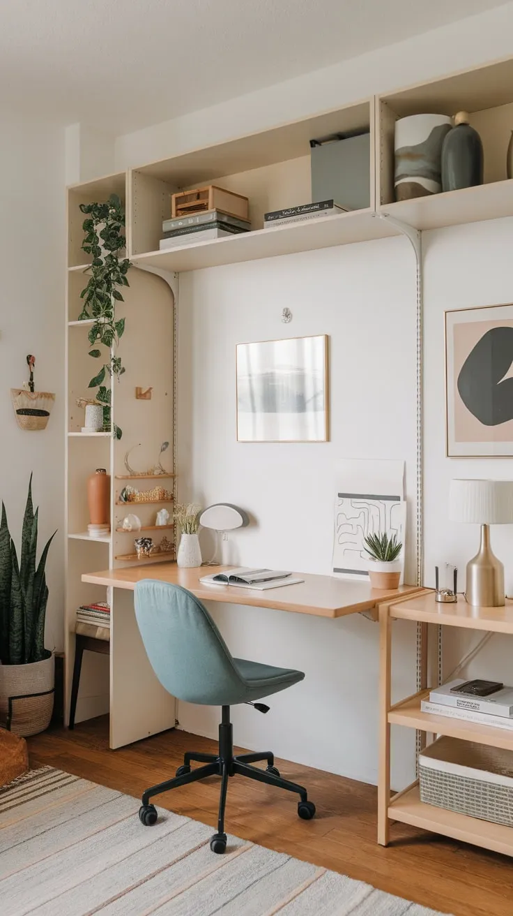 Transform your space with a stylish home office featuring a Murphy bed, seamlessly blending work and rest.