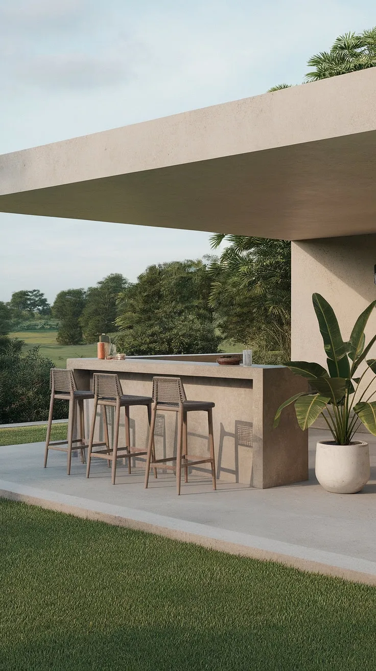 Unwind in style with this home bar design. This modern outdoor bar, a dream for rooftop bar design enthusiasts, transforms your outdoor living spaces into the ultimate spot for outdoor entertaining. Explore more terrace bar ideas and elevate your home terrace bar.