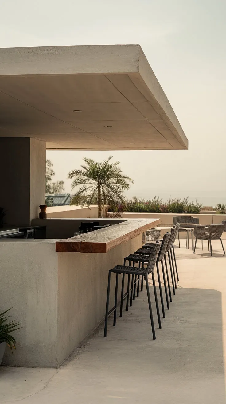 Unwind in style at your own private oasis. This home terrace bar, a masterpiece of modern outdoor bar design, offers endless terrace bar ideas for effortless outdoor entertaining and sophisticated outdoor living spaces. Covered outdoor kitchens and home bar design elevate this rooftop bar design to the next level of terrace decor.