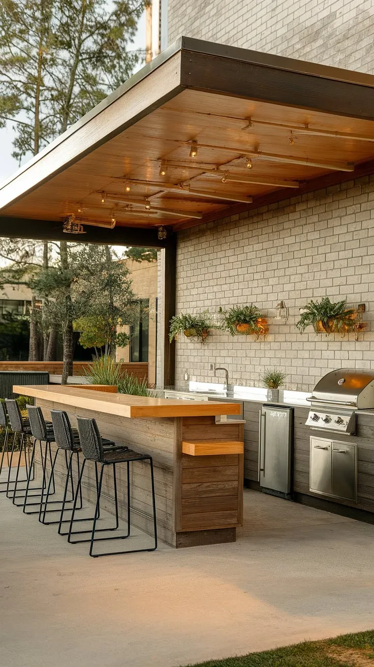 Unwind in style with this home terrace bar. Modern outdoor bar design meets covered outdoor kitchens for effortless outdoor entertaining and the perfect terrace decor. Endless terrace bar ideas for your outdoor living spaces.