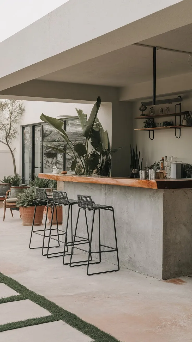 Unwind in style at this sleek home terrace bar. Perfect for outdoor entertaining, this modern outdoor bar offers the ultimate in rooftop bar design and covered outdoor kitchens, inspiring terrace bar ideas for your own outdoor living spaces. The home bar design seamlessly blends minimalist terrace decor with functionality.