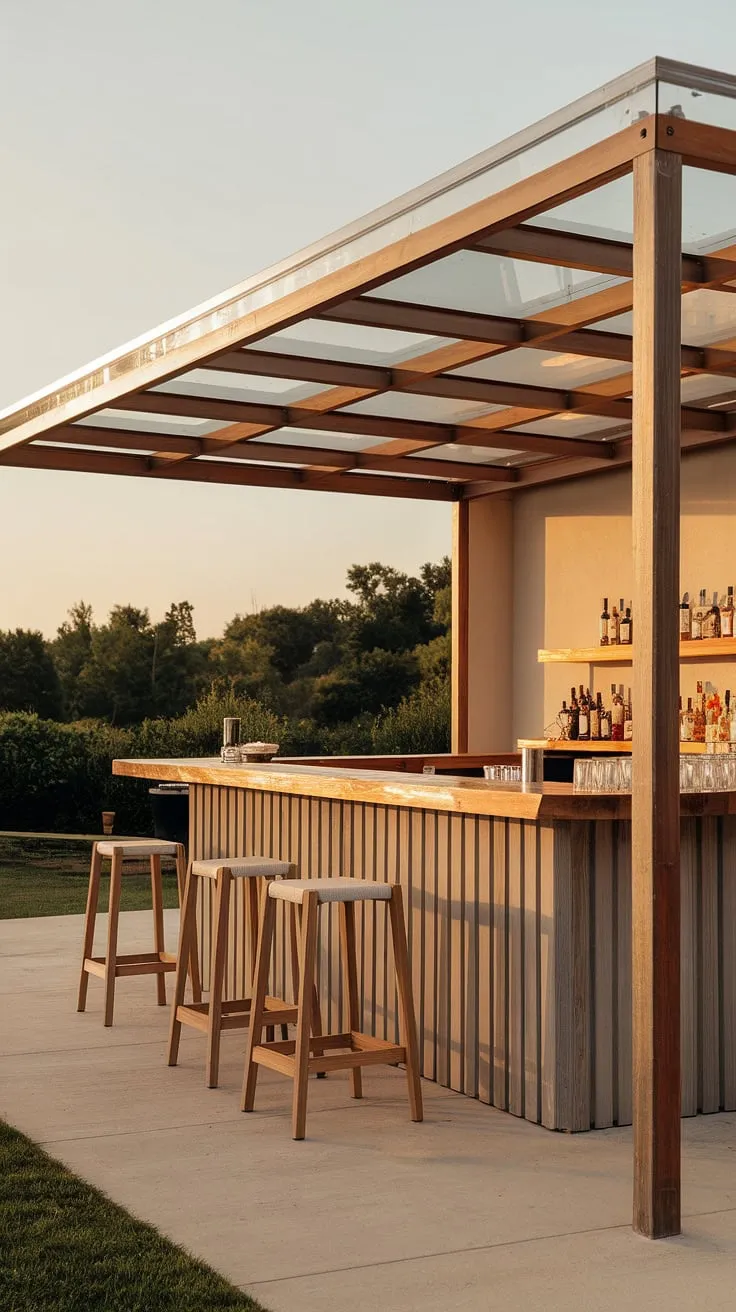 Escape to your own private oasis with this stunning home terrace bar. Modern outdoor bar design meets effortless outdoor entertaining in this dream outdoor living space. Perfect terrace bar ideas for covered outdoor kitchens and inspiring home bar design.