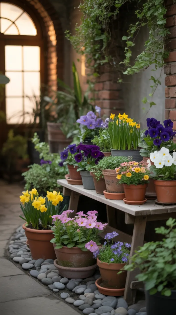 Windowlit Cottage Bench Overflowing with Blooms