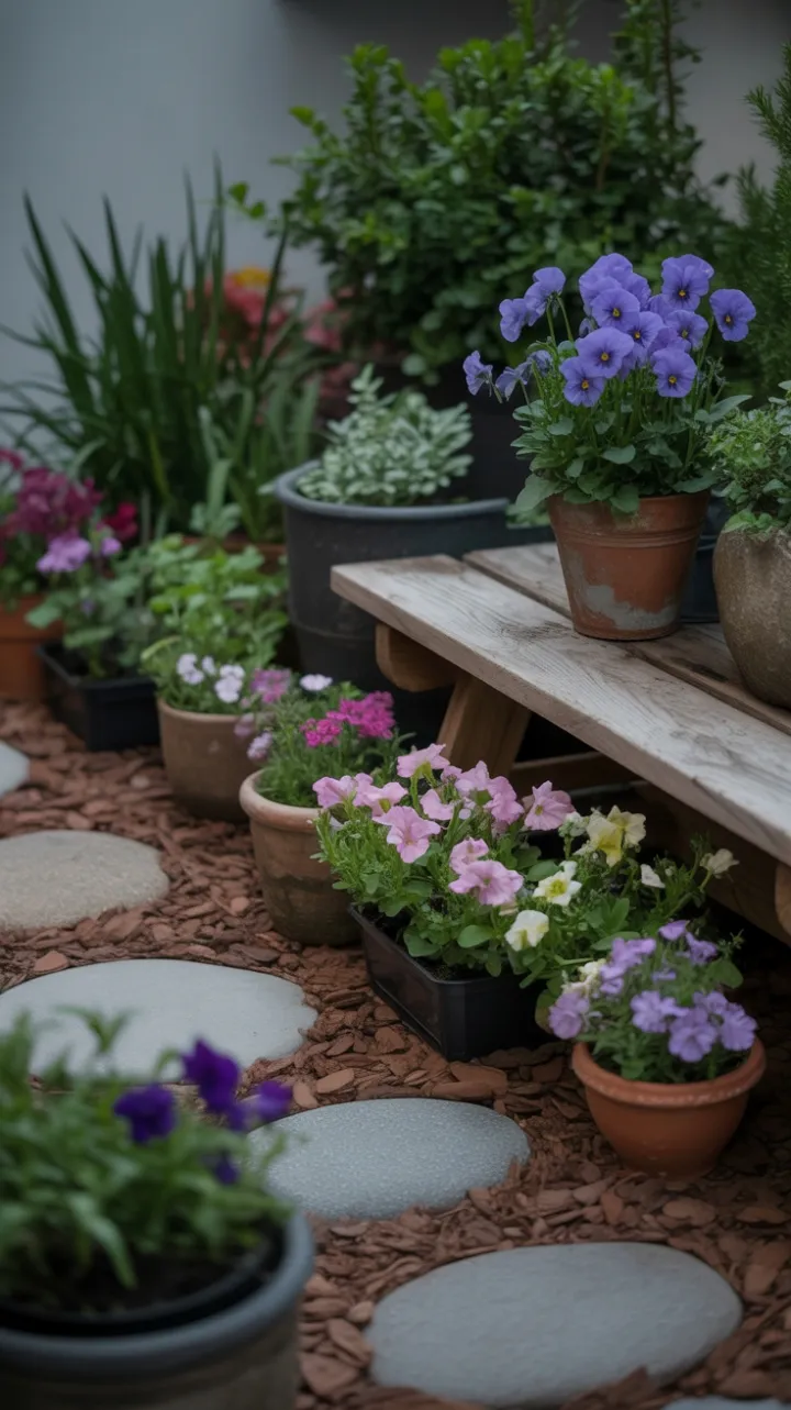 Tranquil LED-Lit Indoor Garden with Pansies and Petunias