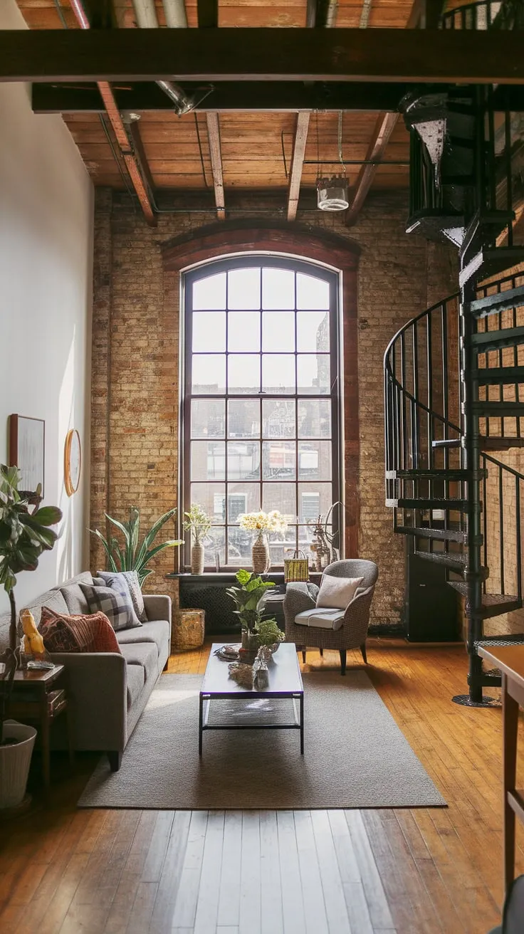 Sunlight streams into this cozy loft apartment, highlighting the raw beauty of the exposed brick and the industrial details that make this soft loft so unique.  The perfect blend of industrial chic and comfortable living, this space is a testament to the charm of industrial lofts and the appeal of a truly unique urban home.