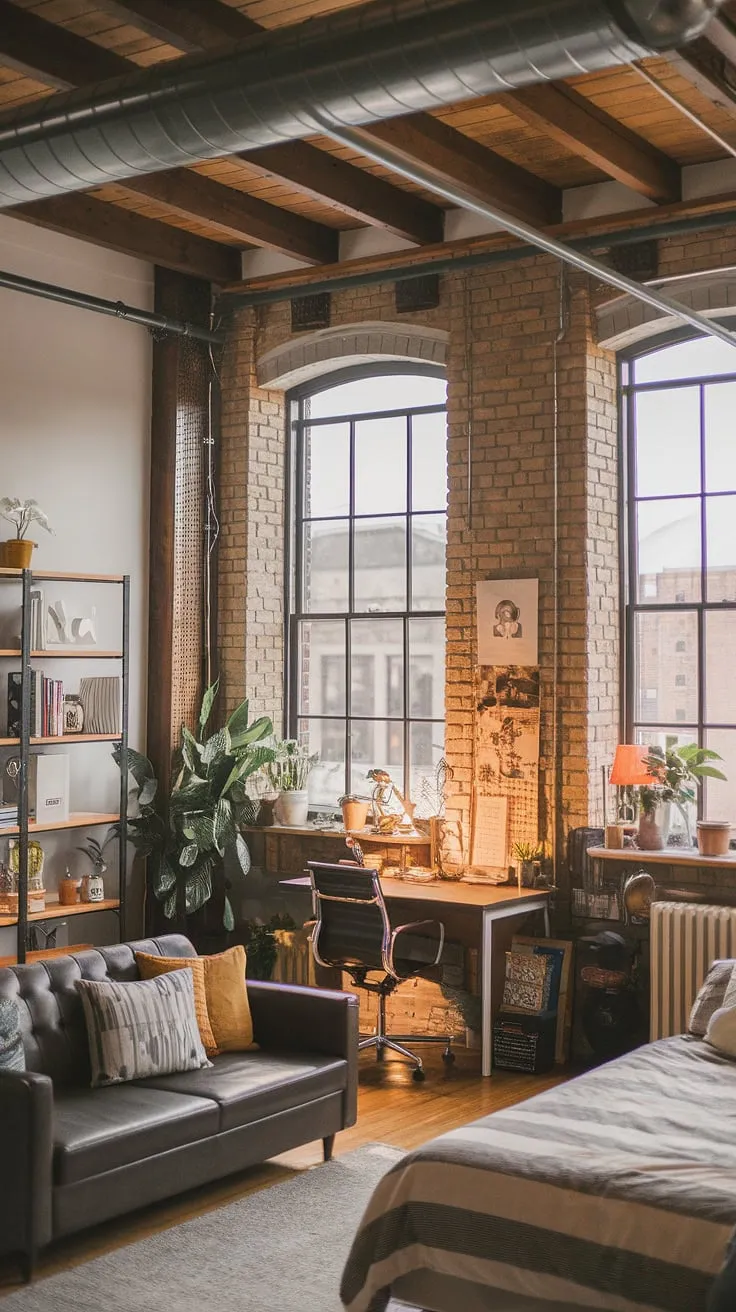 Find your perfect balance in this stunning industrial apartment.  The raw beauty of exposed brick and the warmth of wooden beams define the space, creating a unique soft loft feel that's both stylish and incredibly cozy.  This industrial lofts design is the epitome of urban living.
