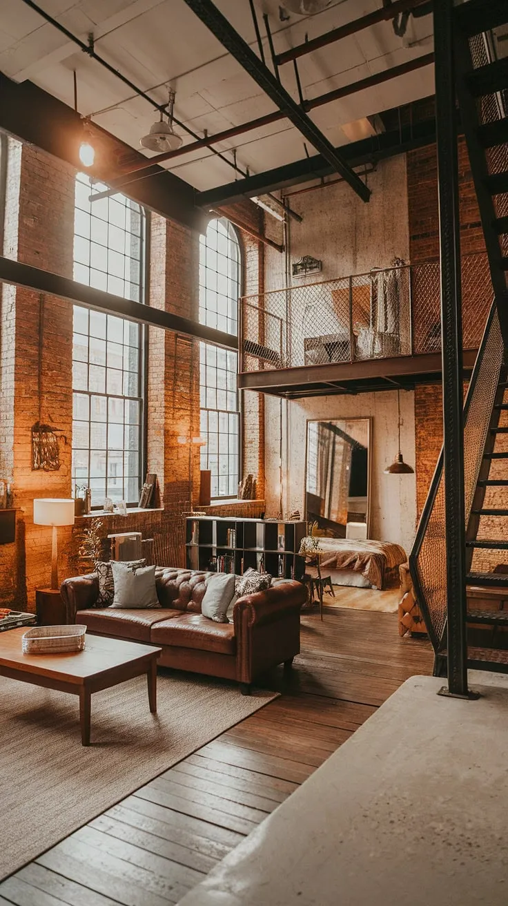 The raw beauty of exposed brick and high ceilings meets unexpected coziness in this soft loft apartment.  A perfect blend of industrial loft living and intimate comfort, this space redefines what an industrial apartment can be.  The best of both worlds: the spaciousness of industrial lofts with the warmth of a cozy home.