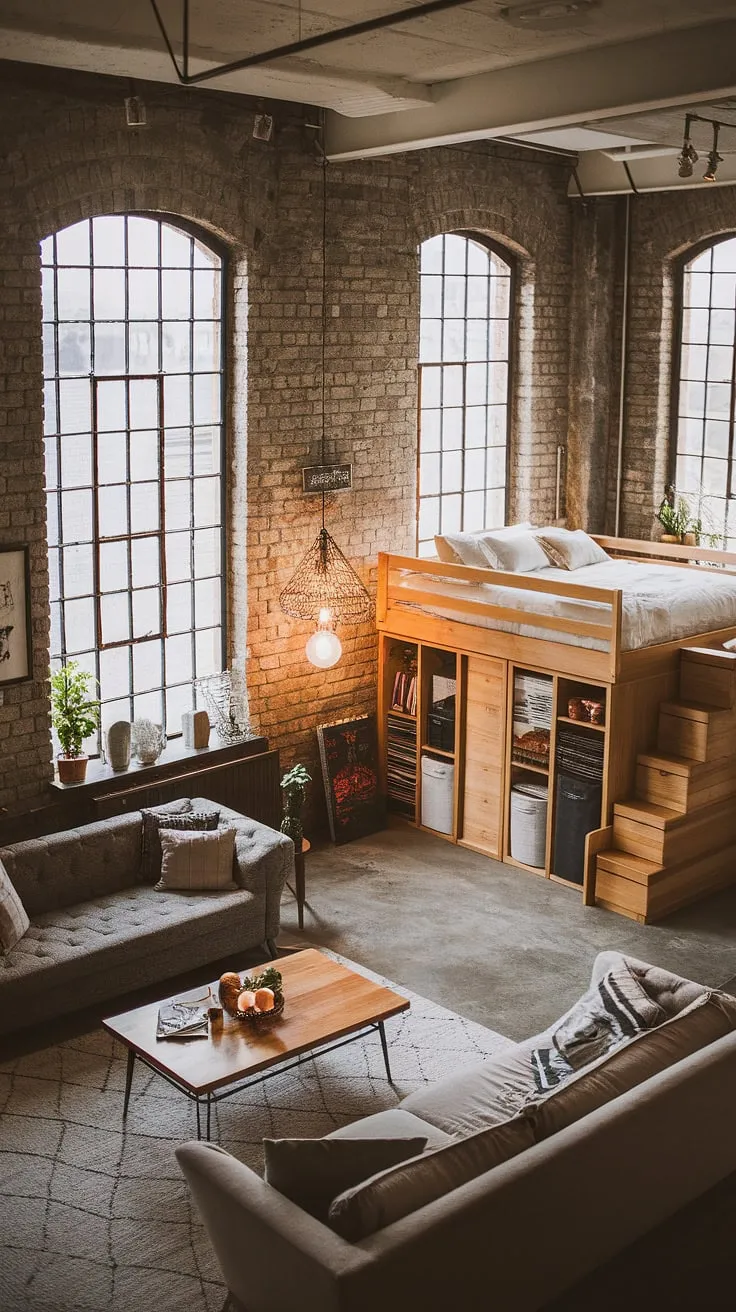 This industrial apartment, a true gem among industrial lofts, boasts a surprisingly cozy atmosphere.  The soft loft feel is undeniable, a testament to thoughtful design in a raw, urban setting.